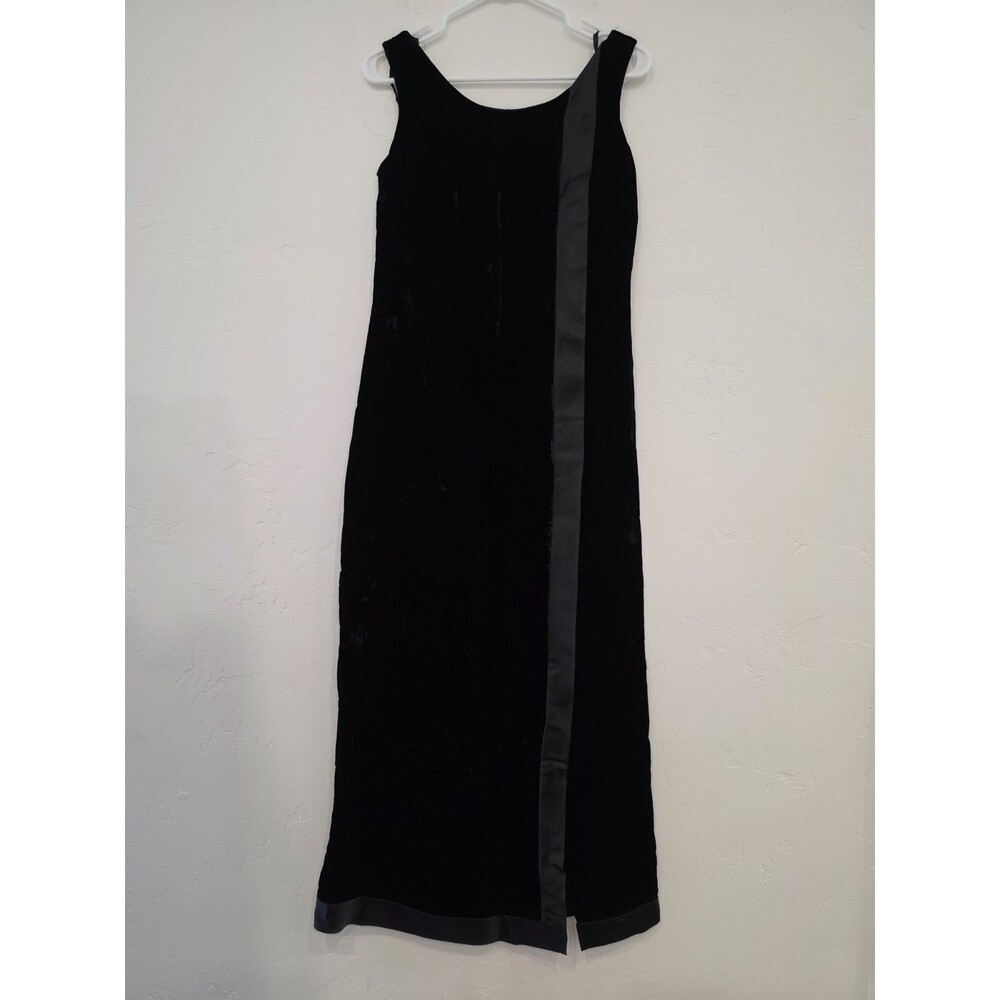 Kristen’s Kreations Black Velvet Sleeveless Maxi Dress Satin Stripe Women Small